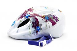 Шлем детский с регулировкой, размер М(52-56см), цвет белый, рисунок - "цветы"